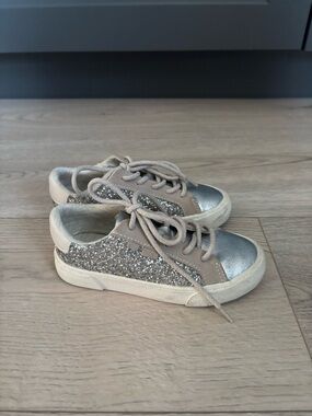 ZARA Kids Size 28 Glitter Lace-Up Sneakers - Silver and Beige